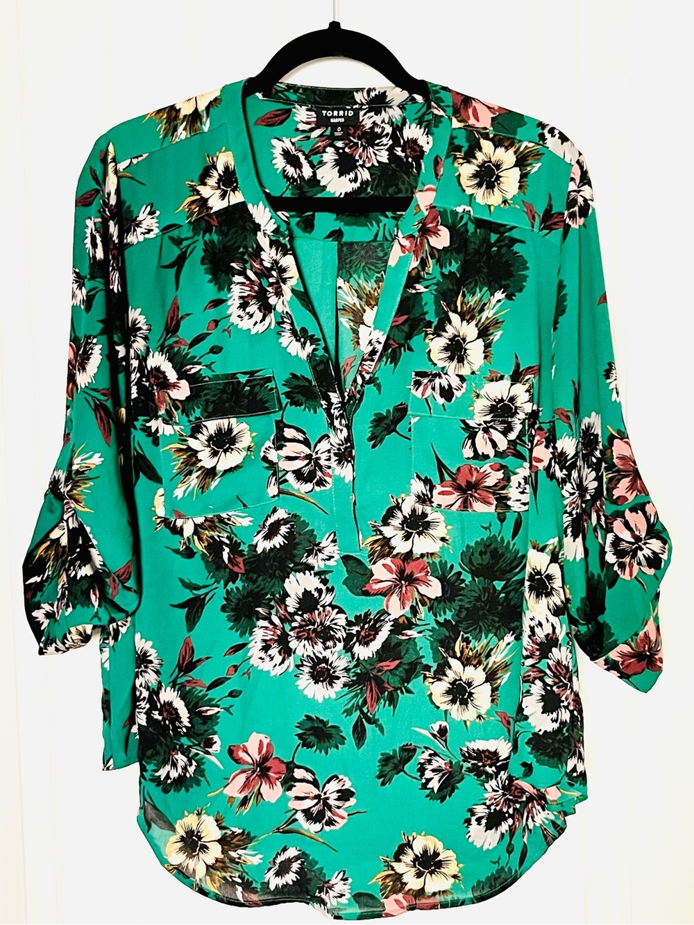 Torrid Green Floral Split-Neck Blouse